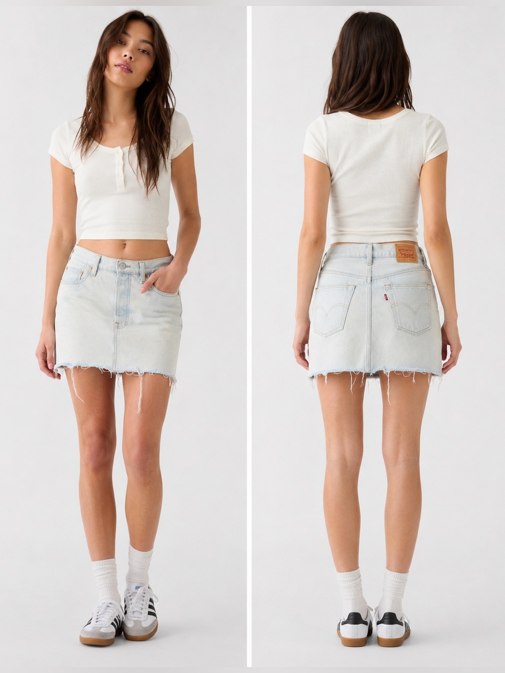 Light Wash Denim Mini Skirt - Casual Frayed Hem